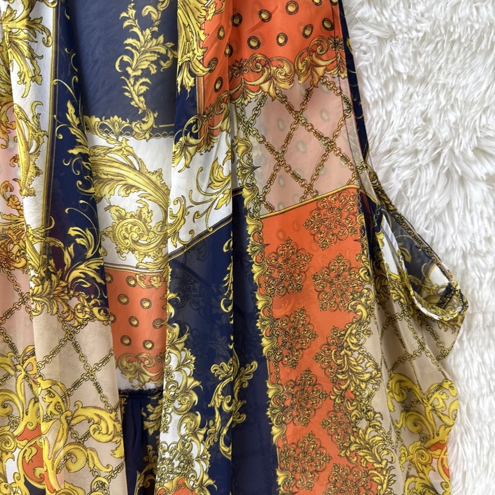 Susan Graver 3X Sheer Floral Kimono Open Front Sleeveless Boho Baroque Pattern - Picture 8 of 10